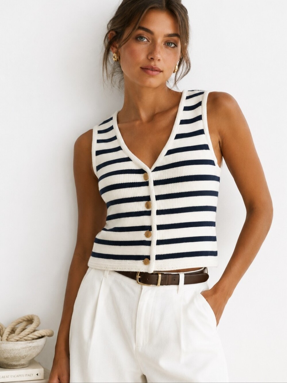 Abercrombie & Fitch Coastal Striped Knit Woven Sweater Vest Size M Nautical - Picture 2 of 10